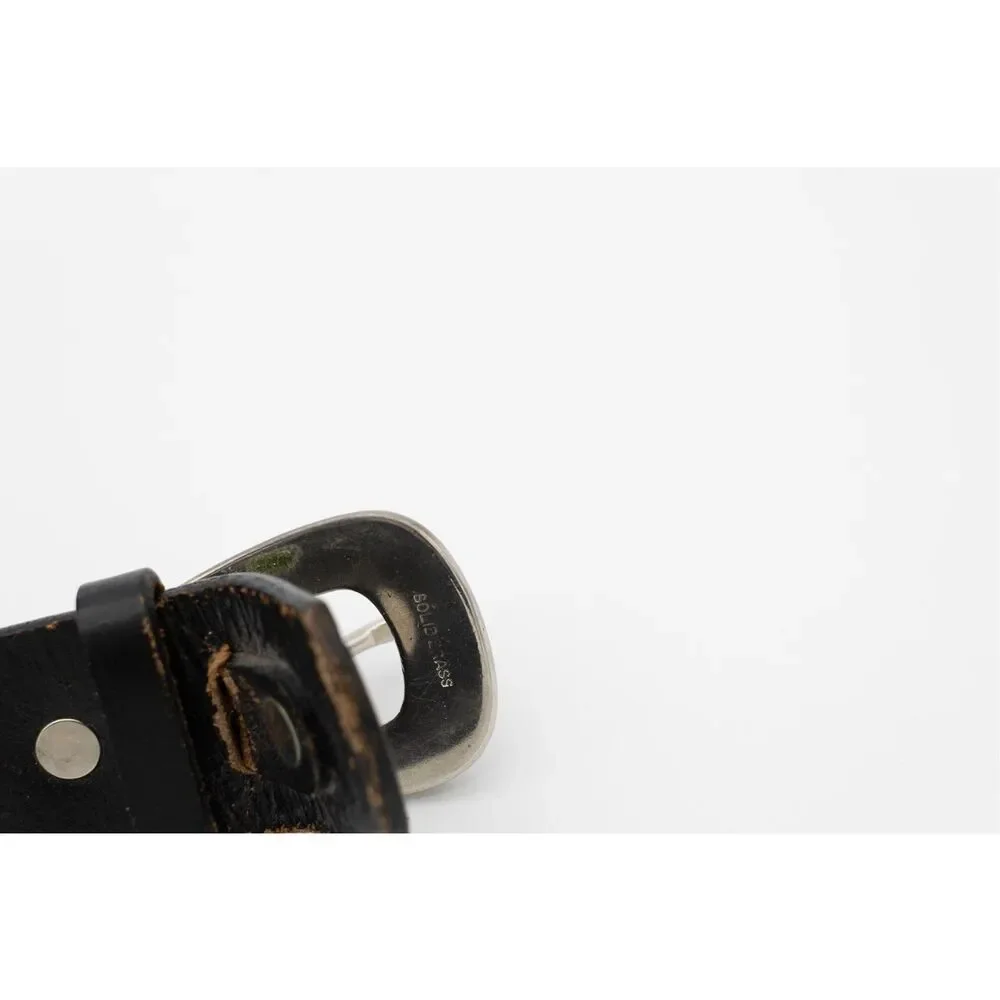 Vintage‎ Black Leather Belt Solid Brass Buckle Men’s Size 40 Distressed